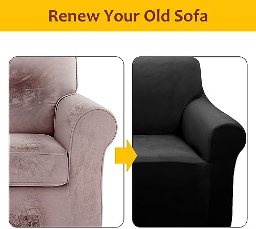 Velvet Loveseat Sofa Cover for Dogs Medium Black