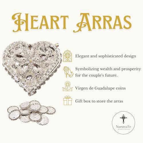 Catholic Wedding Arras Set with 13 Coins and Virgen de Guadalupe Image