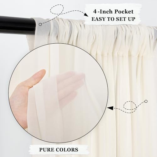 DUOBAO Ivory Sheer Chiffon Curtain Panels 29x120