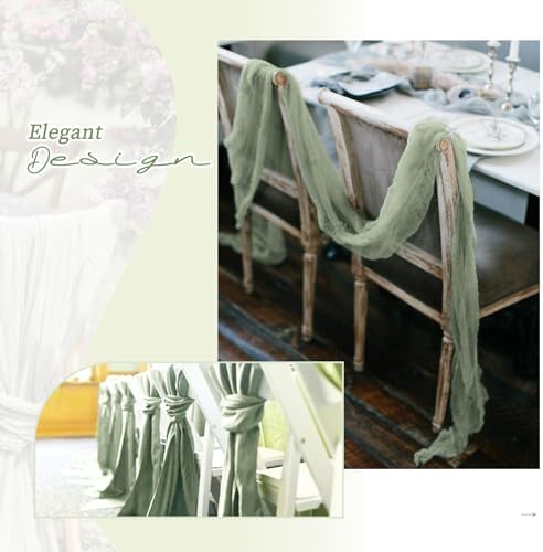Showgeous Cheesecloth Chair Sashes 20PCS Sage Green 16x70 Inch