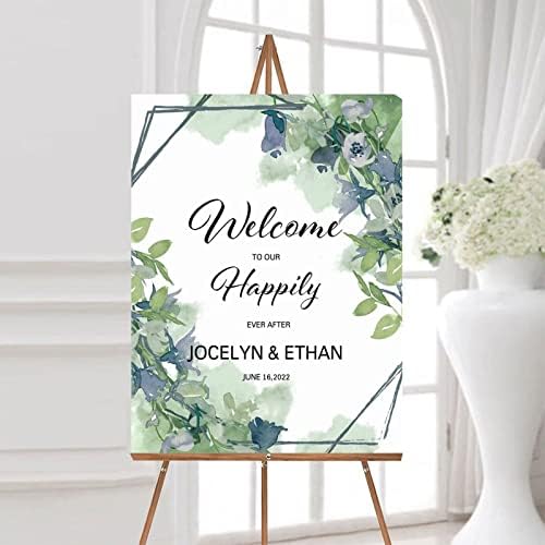 Alioyoit Customizable Green Floral Wedding Welcome Sign