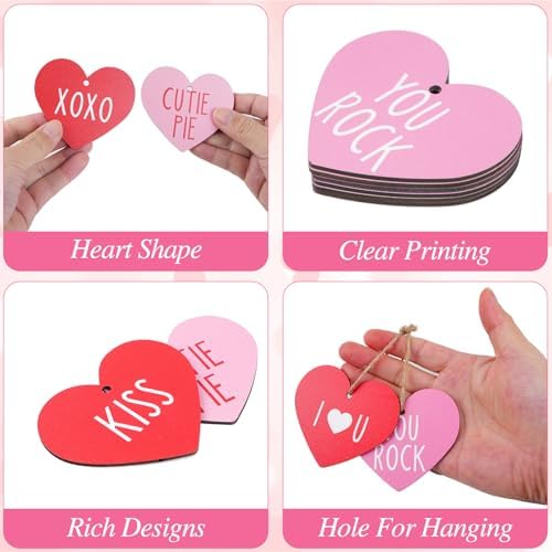 24pcs Valentine Conversation Heart Wooden Ornaments