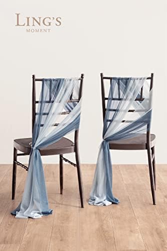 Lings Moment Dusty Blue Wedding Chair Sashes 16pcs Wrinkle-Free Chiffon Cover
