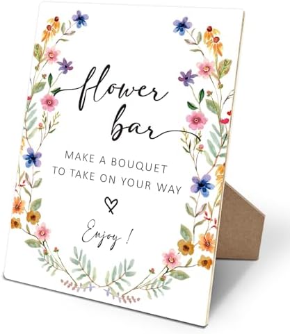 Flower Bar Sign Wedding Reception 8x11 Inches Wooden Stand