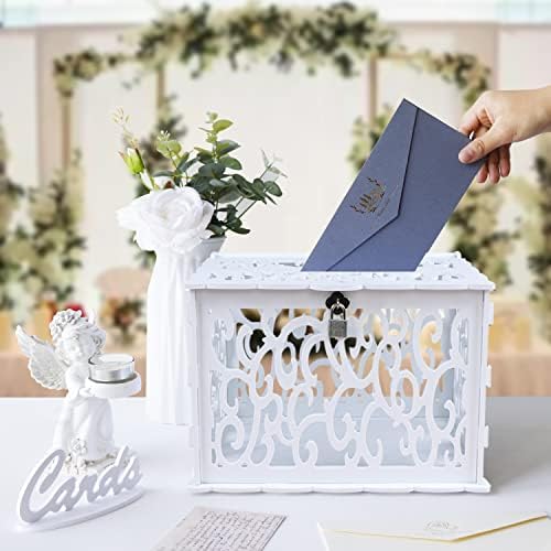 OurWarm PVC Hollow Wedding Envelope Box with Lock and Card Sign