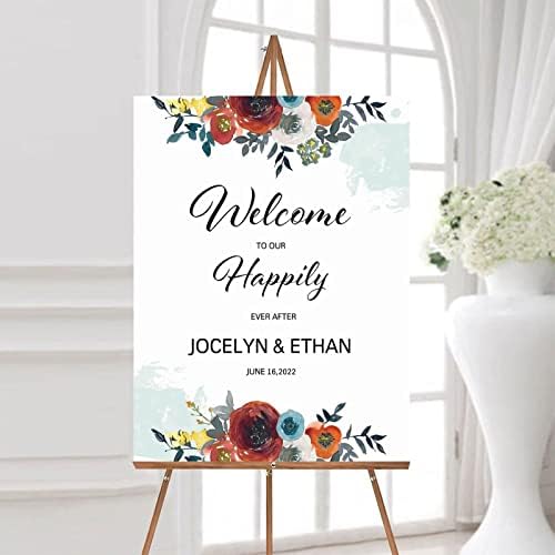 Alioyoit 12x16 Inch Red Floral Wedding Welcome Sign