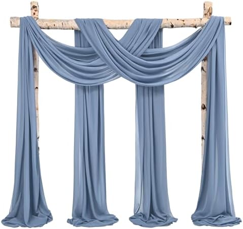 Showgeous 4 Panel Dusty Blue Sheer Chiffon Wedding Arch Drapes