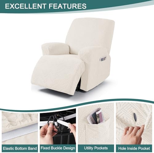 Ruaozz Recliner Sofa Cover with Pockets and Elastic Bottom