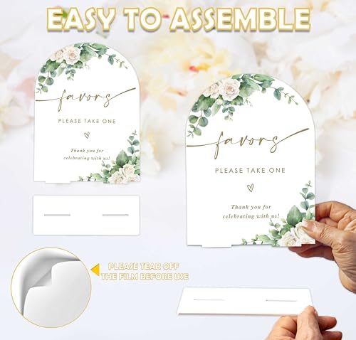 Eucalyptus Rose Wedding Sign with Holder - 6x8 Inch White Acrylic Arch