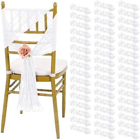 50 PCS White Cheesecloth Chair Sashes for Wedding Banquet