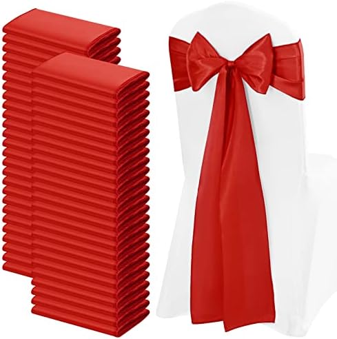 72 pcs Red Satin Chair Sashes with Back Tie