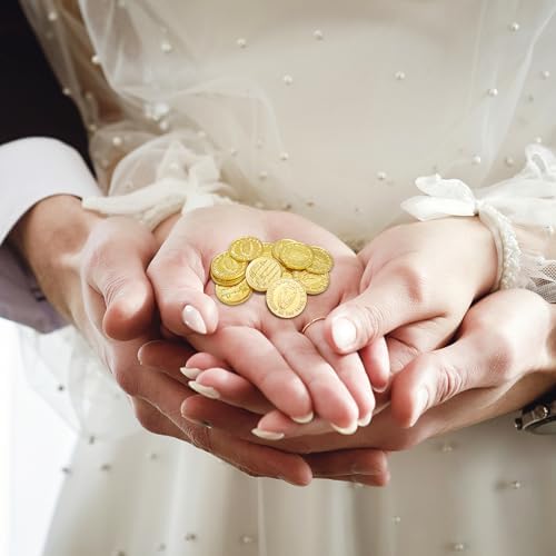 Wedding Arras Coins Set - Gold Heart Box with 13 Virgen of Guadalupe Coins