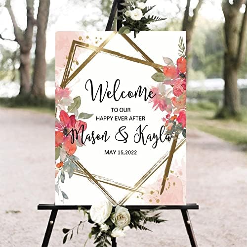 Alioyoit Red Floral Wreath Wedding Welcome Sign