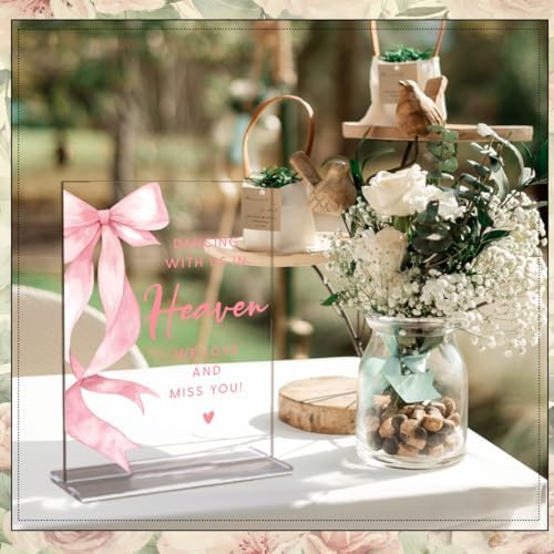 6 Pack Pink Bow Acrylic Table Top Signs for Wedding Events
