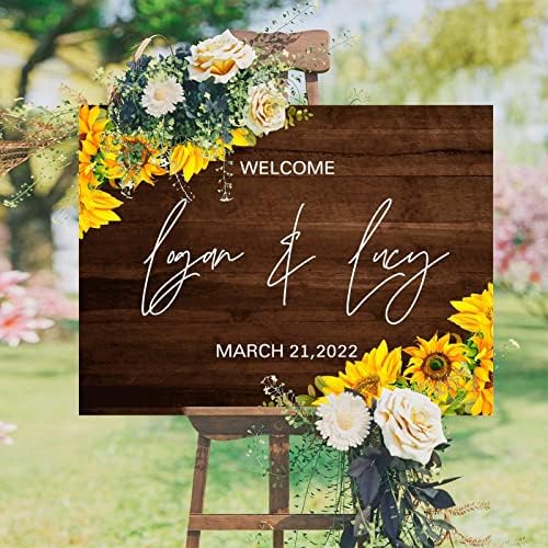 Customizable Wood Wedding Welcome Sign with Sunflowers