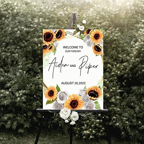 Alioyoit Wedding Welcome Sign with Sunflowers Custom Wood Sign 12x16 Inch