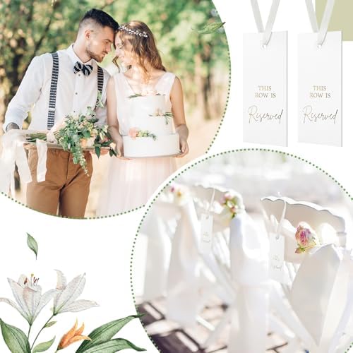 Clabby 12 Pack Gold Reserved Chair Signs with Ribbon