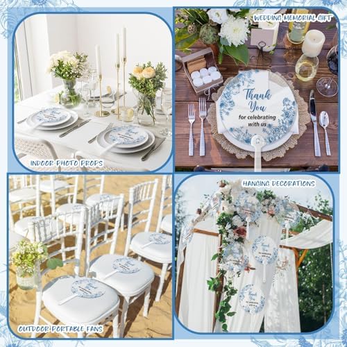 Geelin 50 Pcs Blue Flower Wedding Fans for Guests and Bridesmaids