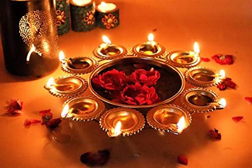JR Handicrafts World Diya Flower Urli Bowl 14 In Alloy Steel Gold