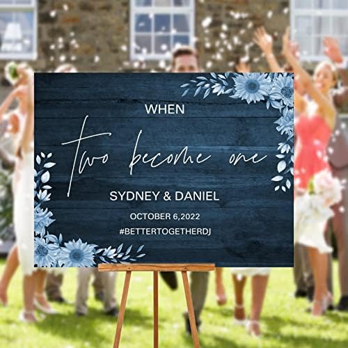 Floral Blue Wood Wedding Welcome Sign Customizable