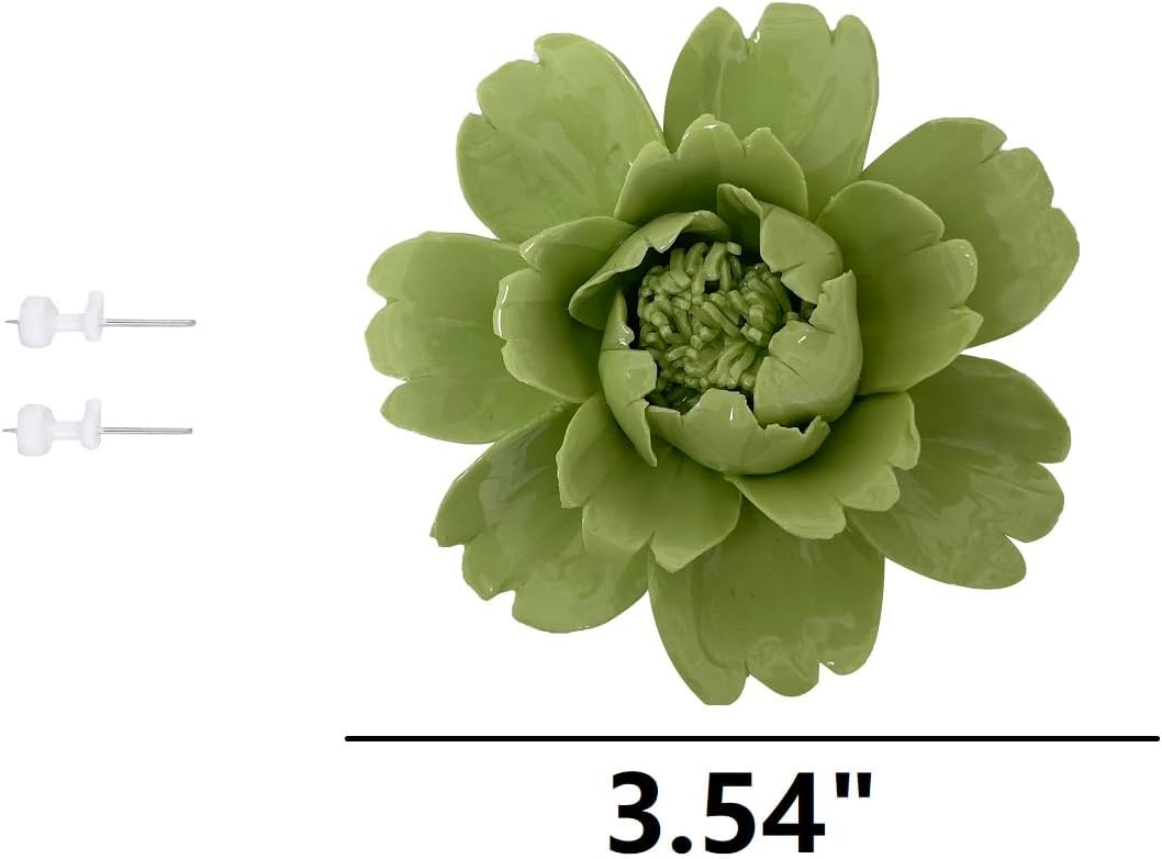 AMERRY Peony Ceramic Wall Art Sculpture 3D Artificial Flower Dcor