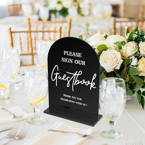 KOSKIMER 2 Pcs Black Acrylic Wedding Signs with Holders