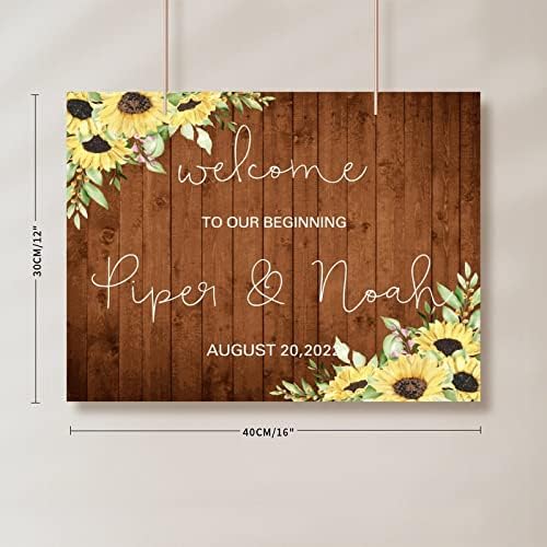 Alioyoit 12x16 Inch Personalized Wooden Wedding Welcome Sign