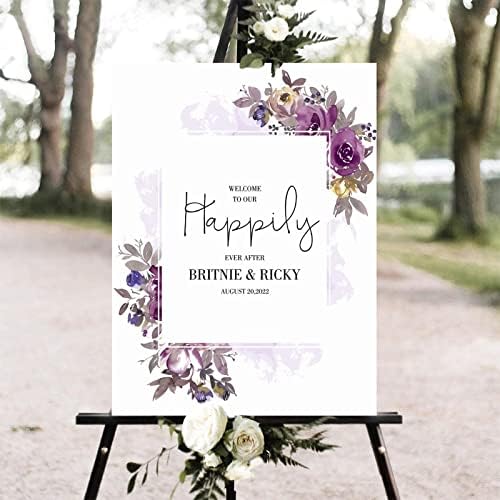 Alioyoit Purple Floral Custom Wood Wedding Sign
