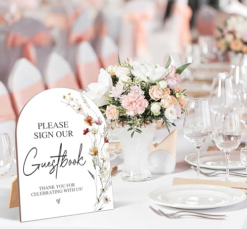 Wildflower Arch Wooden Wedding Sign With Stand