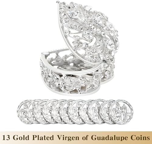 Catholic Wedding Arras Coins Set with Rhinestone Box
