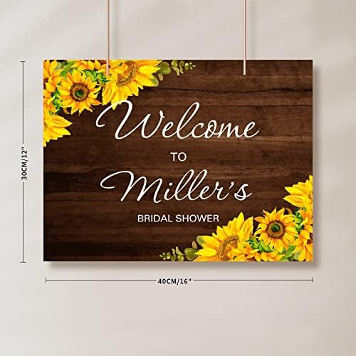 Personalized Wood Wedding Welcome Sign with Sunflowers 12x16 Inch