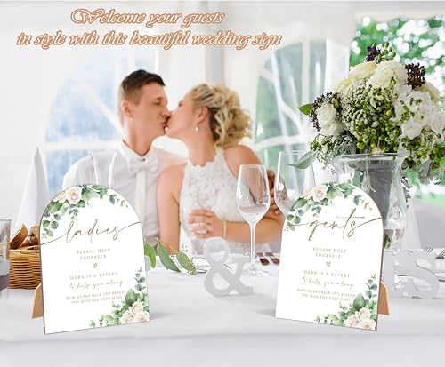 2 Pack White Rose Wedding Signs with Stand