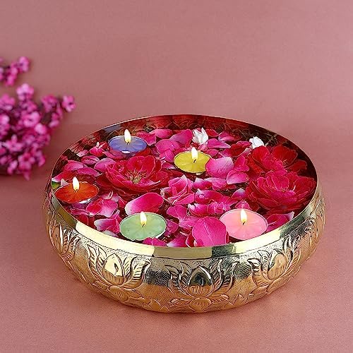 SATVIK Decorative 95 Inch Brass Urli with Floral Pattern