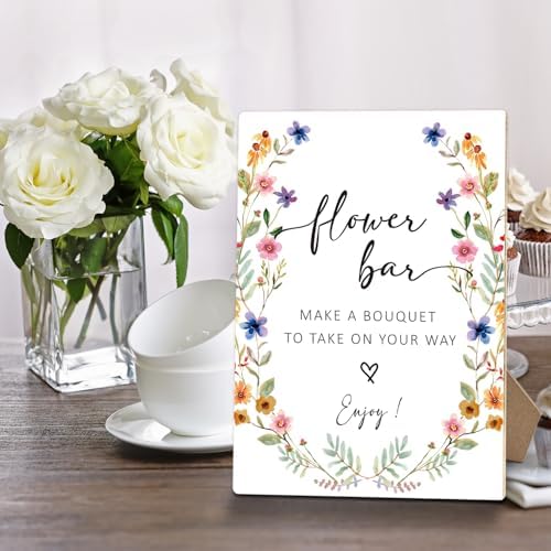 Flower Bar Sign Wedding Reception 8x11 Inches Wooden Stand