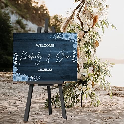 Alioyoit Personalized Wedding Welcome Sign Blue Wood 12x16 Inch