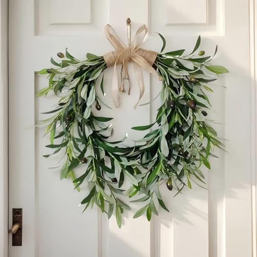 19 Inch Artificial Olive Leaf Wreath for Front Door