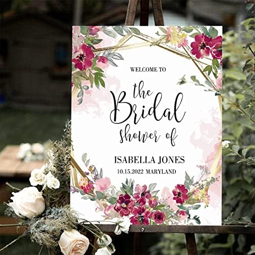 Pink Floral Customizable Wooden Wedding Sign 12x16 Inch