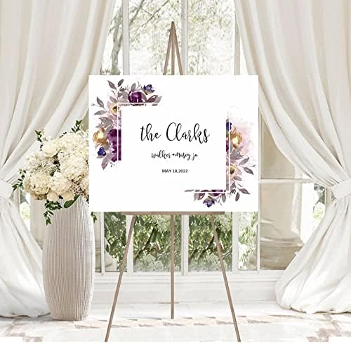 Customizable Purple Floral Wedding Welcome Sign 16x20 Inch