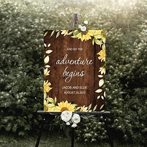 Rustic Wood Wedding Welcome Sign with Sunflower Design