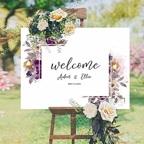 Purple Floral Wreath Wedding Welcome Sign