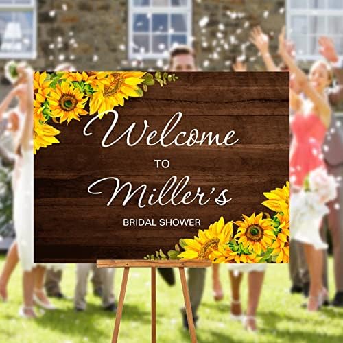 Personalized Wood Wedding Welcome Sign with Sunflowers 12x16 Inch