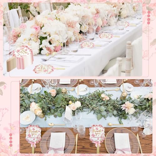 50 Pink Wedding Fans with Wood Sticks and Bows