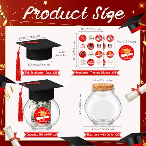 20 Sets Glass Graduation Cap Candy Jars for Class of 2025