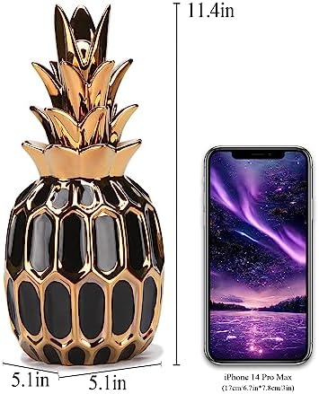 Modern Black Gold Pineapple Ceramic Statue 114in