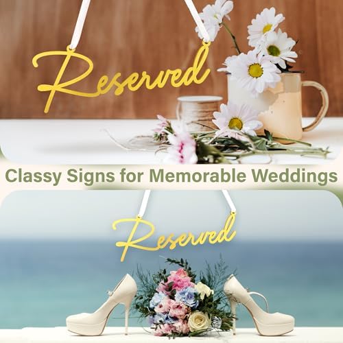 Gold Reserved Seating Signs - 6Pcs for Wedding Chairs and Pews