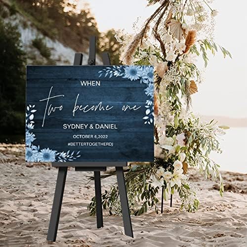 Floral Blue Wood Wedding Welcome Sign Customizable