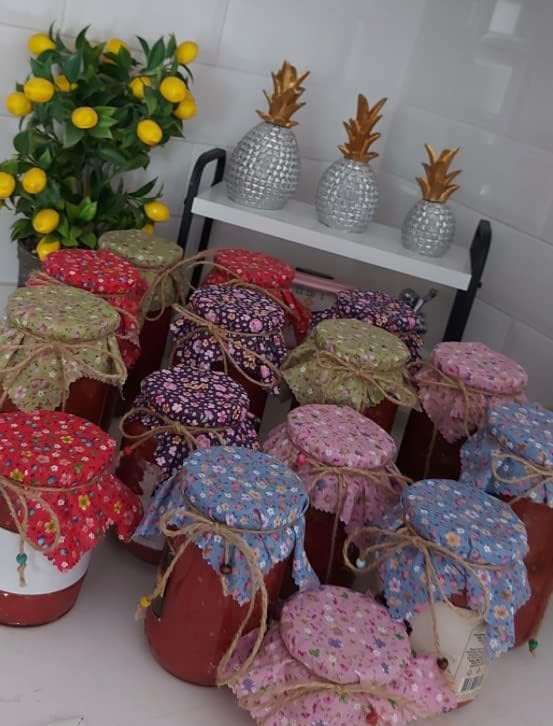 50 Pieces 100 Cotton Flowered Jar Cover Cloth With Beaded Jute Rope