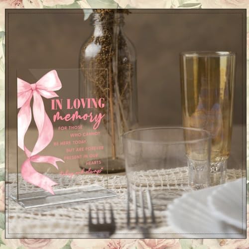 6 Pack Pink Bow Acrylic Table Top Signs for Wedding Events