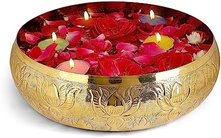 SATVIK Decorative 95 Inch Brass Urli with Floral Pattern