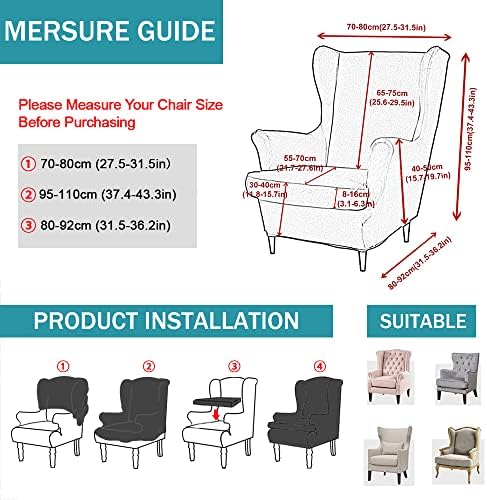 NILUOH 2-Piece Wingback Chair Cover with Elastic Bottom Navy